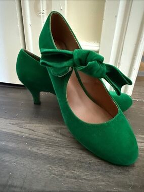 Green Suede like Knot Bow Mary Jane Kitten Heels #008